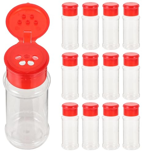 HEMOTON Plastik Gewürzflaschen 12Er Set Mit Drehbarem Deckel Luftdicht Salz Pfeffer Gewürzspender Für Küche Camping Esszimmer Grobe Gewürze Aufbewahrung