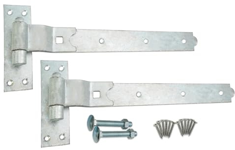 Infinity Decor Straight/Cranked/Adjustable Hook and Band Hinges, for Garden or Garage Gates - Galvanised (2xCranked Hinges, 18 Inch)