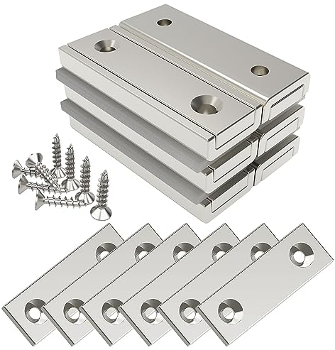 Magnetpro 6 Stück Rechteckmagnete 20 KG Kraft 40 x 13,5 x 5 mm mit Gegenstücke und Stahlkapsel, Haushalt und Industrielle Topfmagnet mit Schrauben