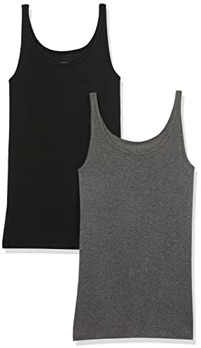 Amazon Essentials tunn remtank för kvinnor, 2-pack, svart/kol ljung, liten