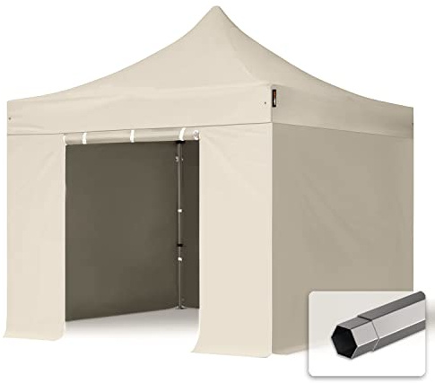 TOOLPORT Faltzelt Faltpavillon Pavillon 3x3m - mit 4 Seitenteilen (ohne Fenster) Premium Dach Partyzelt schwer entflammbar weiß