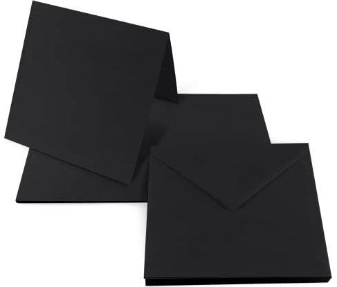 Netuno 25 Klapp-Karten blanko mit Briefumschlag Doppelkarten Schwarz + 25 quadratische Umschläge 14 x 14 cm Rainbow Karten Set mit Kuvert Papeterie quadratisch Kartenrohlinge farbig