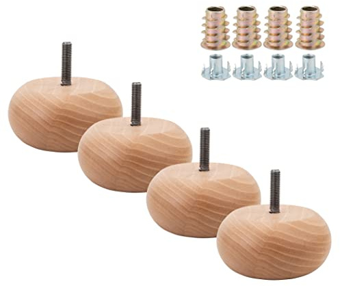 Alanna Jones 4x Natural Colour Wooden Bun 43mm Height Feet for Sofas Chairs Beds Cabinets Divans