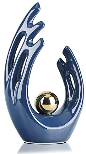 LCCCK 30.5cm H Army Blue Room Decor Accent, TV Stand Funky Table Centro Azul, Estatua de cerámica de Arte Abstracto y Escultura, decoración Azul para Sala de Estar, Objetos Decorativos de estantería