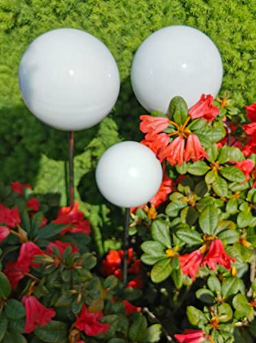 Jürgen Bocker Garten-Ambiente Rosenkugel 3er Set 15-15-10 cm Edelstahl weiß poliert mit Stab 80 cm Gartenstecker Beetstecker