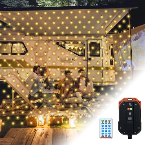 LZQ Solar Lichtervorhang 3x2m Lichternetz Außen Warmweiß, Solar Lichterkette 250LED mit 8 modi Timer, Wasserdicht IP44 Weihnachtsbeleuchtung für Weihnachts Halloween Party Garten Deko