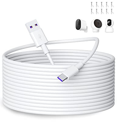 Câble USB C 10m, Câble USB Type C pour Mi Camer a 2K Magnetic Mount/Wireless Outdoor Security Camer a 1080p/Smart Camera C301/C400/C500 Pro, USBA vers USBC Cable Chargement pour Caméra Sécurité, blanc