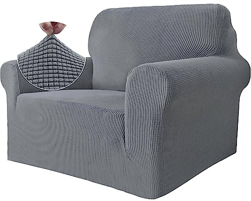 Ystyle Stretch Sofa Überzug 1 Sitzer, Hellgrau | Elastisch Sofabezug mit Armlehnen, Jacquard Couch Überzug Rutschfest, Waschbar Sofa Cover Protector für Hunde Haustiere