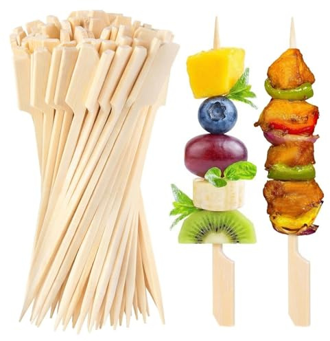 HAKSEN 400PCS Bamboo Skewers for Appetizers, Cocktail Picks for Drinks, 4.7 Inch Wooden Skewers for Sandwich, Fruit, Kababs, Sausage, Barbecue, Snacks