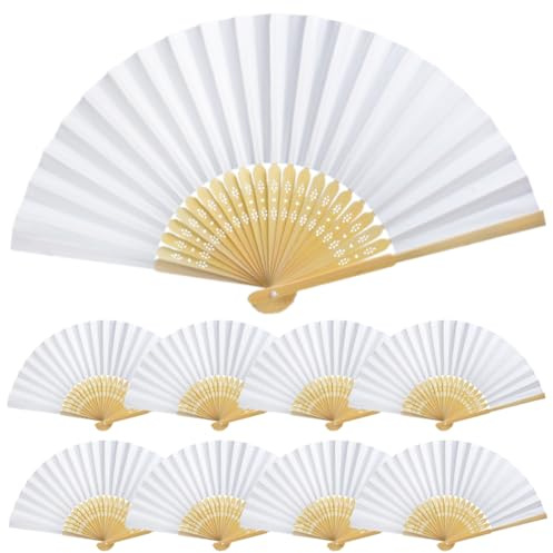 50 Stück Fächer Hochzeit, Handfächer Weiße, Bambus Fächer Personalisiert, Gäste Geschenk Fächer für Hochzeit Deko DIY Sommer Party