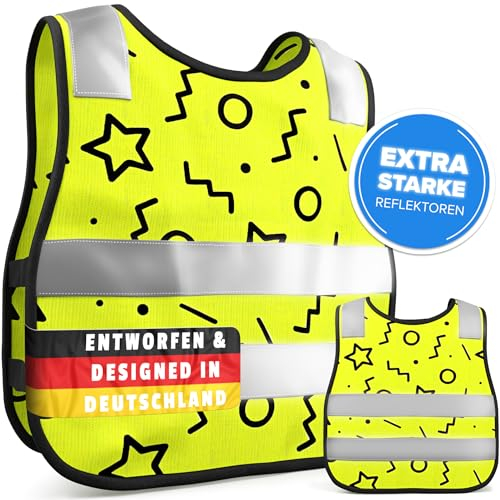 FlexiSchutz® Warnweste Kinder [3-9 Jahre] Reflektorweste für Kinder, Kinderwarnweste, Sicherheitsweste, Reflekoren Kleidung für Fahrrad, Schulweg & Auto (1 Stück)