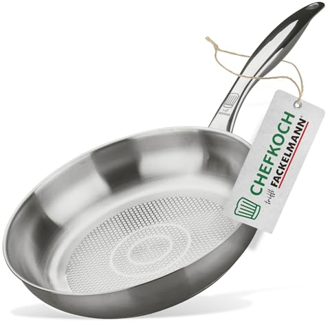 Padella Chefkoch Ø24 cm con fondo a nido d'ape - Padella in acciaio inox di alta qualità - Adatta a tutti i tipi di cucina (compresa l'induzione) - Ø24 x 0.5 cm