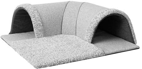 Katzenhütte, Katzenbett, Matte, 2 in 1, Multifunktionaler Liegeplatz, Tunnel und Matratze, rutschfest, Liegedecke, Flauschig, 70 x 70 cm, Asche