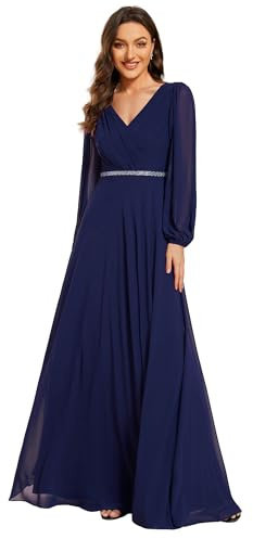 Ever-Pretty Bridesmaid Dresses for Women Long Sleeves V Neck A-line Maxi Evening Dress EE01981