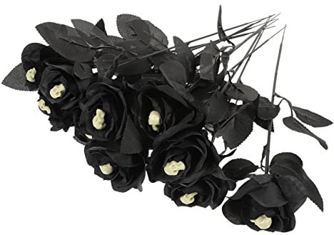 HOOTNEE 10st Schädel Stieg Schwarzer Rosenstrauß Rosenblütenstiel Gruselige Rose Schwarzer Strauß Seidenrote Rose Schwarze Zierleiste Echte Hauchblumen Halloween Unheimlich Braut Plastik