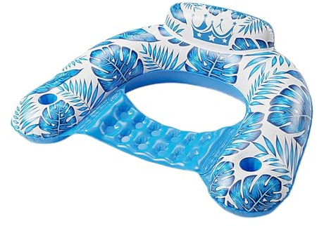 Haloppe Aufblasbare Schwimmstühle mit Becherhaltern und Griffen, ergonomische Kopfstütze, U-Sitz, Pool-Liege, Stuhl, PVC, schnelltrocknend, schwimmt, Wasserhängematte für Kinder und Erwachsene, Blau
