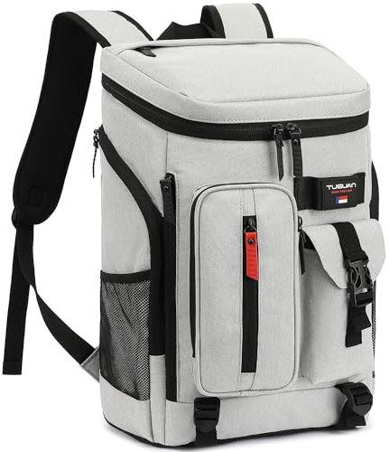 TUGUAN Kühlrucksack 30L Groß Picknickrucksack mit Kühlfach Isolierte Kühltasche Rucksack Männer Frauen Thermo Rucksack mit Flaschenöffner für Camping, Picknick, Wandern, Strand, Grau