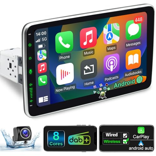 Android 13 Autoradio mit Navi 10 Zoll Bildschirm Eingebaut DAB+ Wireless Carplay & Wireless Android Auto 1 Din Auto Radio Touch Display mit Bluetooth 8 Core 2G+32G WiFi 4G GPS AM/FM RDS Rückfahrkamera