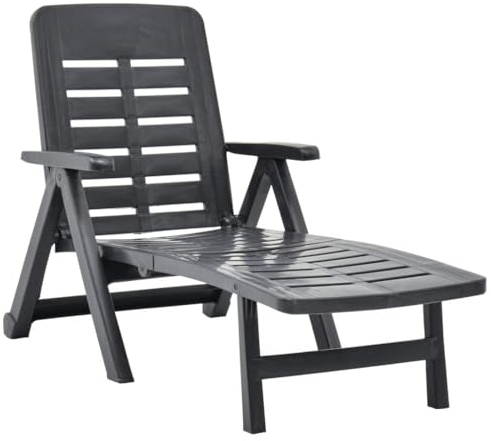 Klappbarer Terrassen-Chaiselongue-Sessel, tragbar, Liegestuhl mit Armlehne, Kunststoff-Sonnenliege mit verstellbarer Rückenlehne für Garten, Balkon, Pool (Anthrazit)