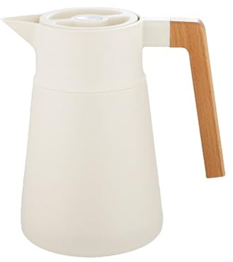 Pichet Isotherme Thermos Sous Vide Isolé, Acier Inoxydable, Avec Manche En Bois, Carafe à Café Thermique Pour Le Thé Café Chaud Et Froid, Pour Hôtel Bureau Domicile (Beige,1.5L)