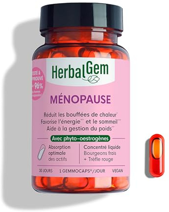 HerbalGem Gemmocaps Ménopause Sans Hormones 30 Capsules | Trèfle rouge, cassis et aubépine pour accompagner les changements hormonaux, sommeil et énergie.