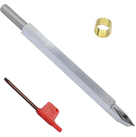 Holzmeißel, Hartmetallbestücktes Drechselwerkzeug, 7,08 Zoll, Drehmeißel, scharfer Detailer, Werkzeugleiste, Hohleisen, Schrägspeer, 35°, mit Diamant-Karbideinsatz und Kupferreifen for Holzbastler, H