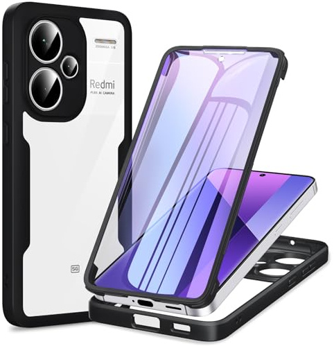 Phoona Funda para Xiaomi Redmi Note 13 Pro Plus 5G con Protector de Pantalla, 360 ​​Grados Carcasa Cuerpo Completo Protector Silicona Antigolpes, Funda Antiarañazos para Redmi Note 13 Pro Plus, Negro