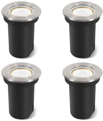 Vigevee 4er set Bodeneinbauleuchte für GU10, Bodeneinbaustrahler Aussen Led Runde, IP67-Wasserdicht Bodenstrahler, Drehbarer Bodenleuchten mit Lichtquelle, Neutralweiß 4000K, Silber Gebürstet
