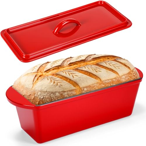 Teenyyou Enamelled Cast Iron Dutch Oven Pot with Lid 4QT Heavy Duty Cast Iron Bread Pan with Dual Handles Nonstick Enameled Cookware for Sourdough Bread Baking Roasting Stewing Braising Frying, Red