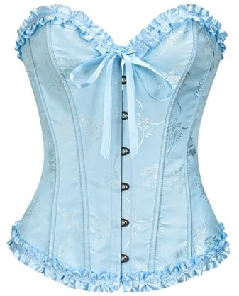 Corset Mujer Amarillo Brocado Encaje Corsé y Cinta Ajustable Waist Bustier para Corsé Corset Azul Mujer con Cordones y Huesos de Plástico Bustier Sexy para Fiesta Halloween Carnaval Vintage Bustier