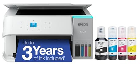 Epson EcoTank ET-2980 Wireless All-in-One Color Supertank Printer with up to 3 Years of Ink Refillable Tanks, Perfect for Home, 15 PPM, 1.44 Colorful Screen, Auto 2-Sided Printing - White