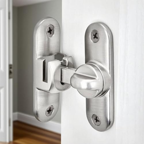 Door Latch - Door Lock,90/180 Degree Door Lock,Bathroom Doors Lock,Sliding Barns Door Locks with 8 Screws,Zinc Alloy Doors Locks Latch for Barn,Outdoor,Garage(Silver)