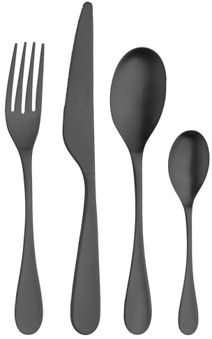 Pintinox - Drop set di Posate da Tavola per 6 persone, 24 pezzi in Acciaio nickel free finitura Nera Satin: 6 forchette, 6 cucchiai, 6 coltelli, 6 cucchiaini da tè, Lavabili in lavastoviglie, Black