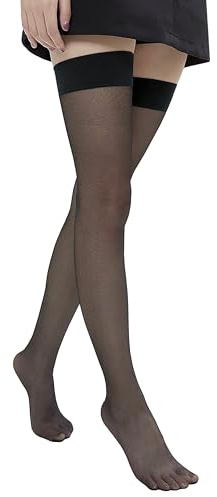 Mingnos Calze autoreggenti da donna in pizzo sexy Stockings Thigh Highs, calze in nylon, calze al ginocchio, calze a rete, senza spalline, Nero , Taglia unica