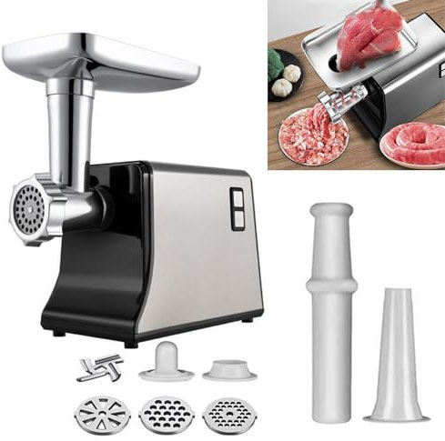 Tritacarne Elettrico E Insaccatrice Da 350 W – Tritacarne Multifunzione in Acciaio Inox Con 3 Lame Di Taglio – Avvio Rapido Con Un Solo Tocco, Facile Da Pulire – Per Carne, Verdure, Uso in Cucina.