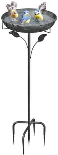 WELDUN Vogeltränke Vogelbad 30CM, Futter Schale Stehend für Draußen Garten, Metall Vogelbecken Wassertränke für Wildvögel, Vogeltränke Winterfest Futter Wasserschale, Grün