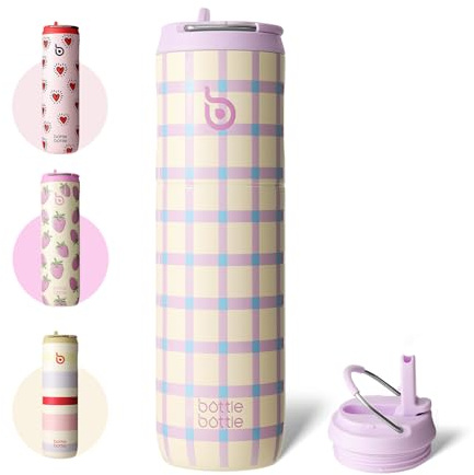 BOTTLE BOTTLE Borraccia termica da 680, con coperchio e manico con cannuccia, per sport, palestra, in acciaio inox, a doppia parete, in metallo, a prova di perdite, senza BPA, VivaBands