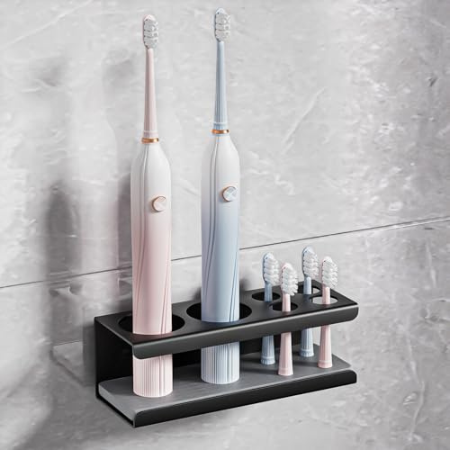 MICHIHOMIE Wall Mounted Electric Toothbrush Holder, 6 Slots Toothbrush Stand With Diatomite Dish, Stainless Steel Toothbrush Storage Holder for Bathroom Toothpaste Toothbrush Storage