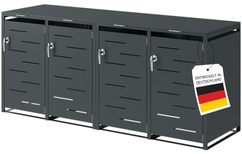 STEELSØN Diorus Mülltonnenbox 4 Tonnen bis 240L, Anthrazit, abschließbar | Mülltonnenverkleidung aus Stahl, Müllbox, Müllcontainer, wetterfest, Gerätebox, Tonnenhaus, Mülltonnenhaus, Sichtschutz