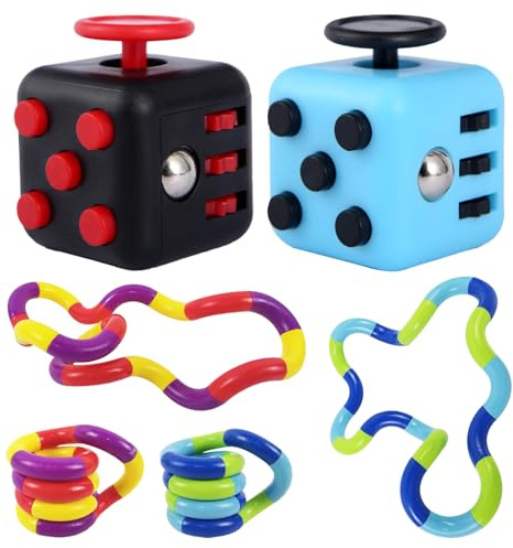 Fidget Toys Set 6 stycken antistressleksaker, fidget spinnare röst leksaker för stressreducering, autism fingrar twister ADDHD-leksak för stresslindring barn för ångest stämningsleksak