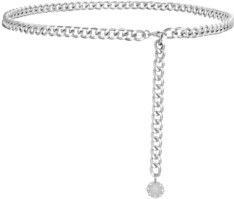 JasGood Damen Taillenkettengürtel Mode Kettengürtel,B-Silber,150cm