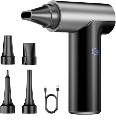Compressed Air Duster, 200000RPM Super Power Electric Air Duster, 11-Gear Stepless Speed Mini Blower with Aluminum Alloy, Cordless Dust Blower for Computer, Keyboard, House, Outdoor, and Car