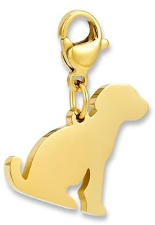 GD GOOD.designs Charms Anhänger Hund mit Karabiner-Verschluss | Kettenanhänger aus 316L Edelstahl | Charm für Bettelarmband in 18K Gold | Wasserfest & Hypoallergen