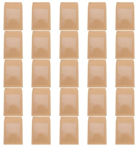 GLEAVI 25pcs Kraft Paper Document Folders with Peel Seal and Window 22x17cm Envelopes for Bank Statements, Letter Storage, and Photo Mailing in Office Use