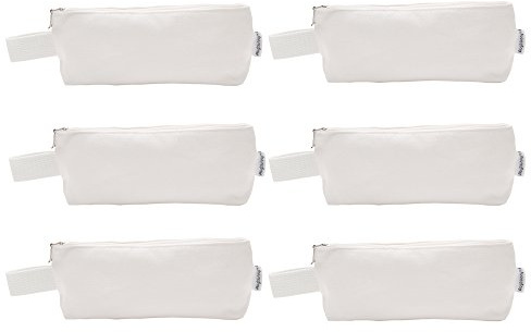 Augbunny Federpennal aus Leinen, vielfache Anwendungsmöglichkeiten, 100 % Baumwolle, 0,35 l Fassungsvermögen, mit Reißverschluss, auch als Make-Up-Tasche zu verwenden, 6er-Pack weiß