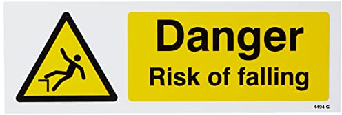 Caledonia Signs 14494G Danger Risk of Falling Sign, 300 mm x 100 mm, Rigid Plastic