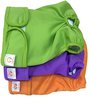 PETTING IS CARING Dog Diapers for Female Dogs 3 PACK - Reusable Dog Nappies Washable Dog Period Pants for Incontinence Training Travel - pet puppy panties incontinence pants sanitary puppy training