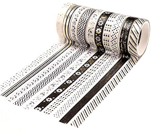 YUBX Dünne Gold Washi Tape Set Masking Tape Folie Klebeband Bunt für DIY Handwerk, Bullet Journals, Planer, Scrapbooking, Verpackung (Schwarzes Thema)