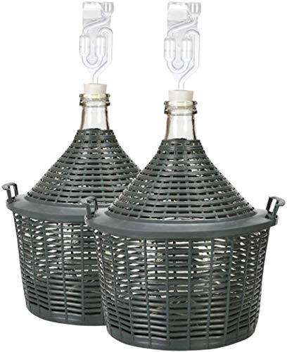 lilawelt24 2 X 10 L Glasballon + Gummistopfen+GÄRRÖHRCHEN, Gärballon mit Kunststoffkorb, Weinballon, Flasche, Glasflasche, Gallone, Gärbehälter, Glasgärballon, Gäreimer