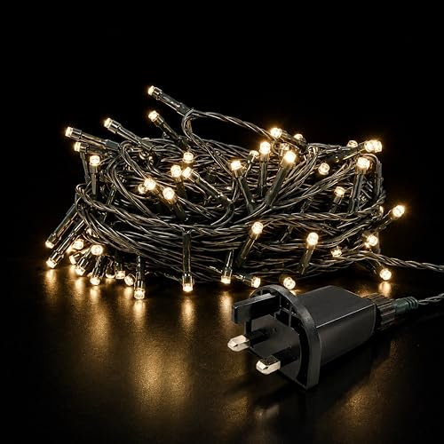 Status Stockholm 200 LED Warm-White String Lights, Green Wire | 21m Cable with 5m Lead, Mains-Powered, IP44 Indoor and Outdoor, Fairy Chain, STOCKHOLM200MWW